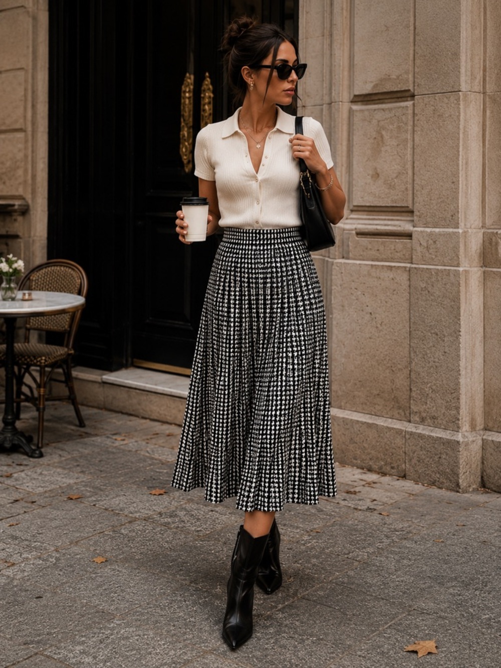 NWT Milano Black & White Pleated Midi Skirt